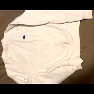 White champion sweater with print on back